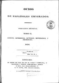 Portada:Ocios de españoles emigrados : periódico mensual. Tomo II, núm. 5, agosto 1824