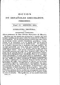 Portada:Ocios de españoles emigrados : periódico mensual. Tomo IV, núm. 17, agosto 1825