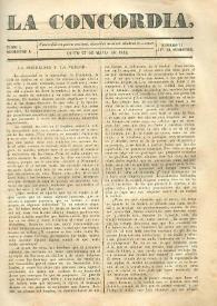 Portada:La Concordia. Tomo I, semestre I, núm. 22, 27 de mayo de 1844