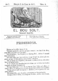 Portada:El Bou Solt : semanari impolític. Añ I, núm. 4 (Disapte 2 de Chuñ de 1877) [sic]