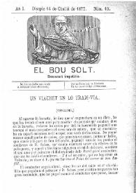 Portada:El Bou Solt : semanari impolític. Añ I, núm. 10 (Disapte 14 de Chuliól de 1877) [sic]