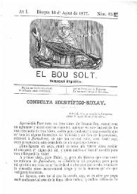 Portada:El Bou Solt : semanari impolític. Añ I, núm. 15 (Disapte 18 d'Agost de 1877) [sic]