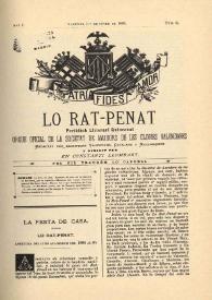 Portada:Lo Rat-Penat : Periódich Lliterari Quincenal. Any I, núm. 2 (1er. de giner de 1885)