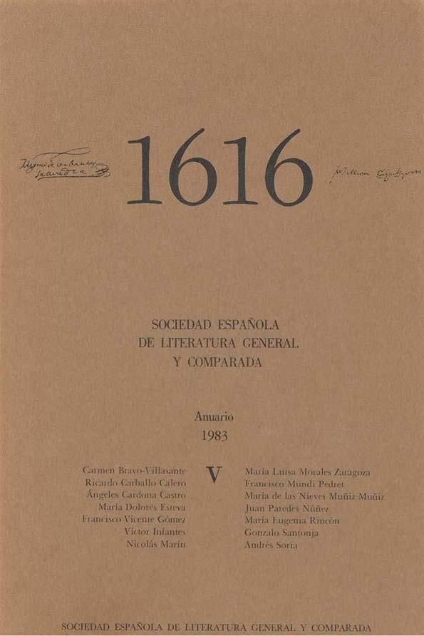 1616 : Anuario de la Sociedad Española de Literatura General y Comparada. Anuario V, 1983-84 | Biblioteca Virtual Miguel de Cervantes