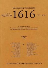 Portada:1616 : Anuario de la Sociedad Española de Literatura General y Comparada. Anuario X, 1996