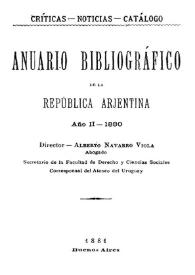 Portada:Anuario bibliográfico de la República Argentina. Año II, 1880