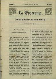 Portada:La esperanza : periódico literario. Núm. 7, domingo 19 de mayo de 1839