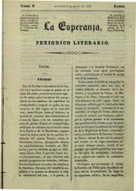Portada:La esperanza : periódico literario. Núm. 9, domingo 2 de junio de 1839
