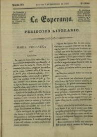 Portada:La esperanza : periódico literario. Núm. 23, domingo 8 de setiembre de 1839