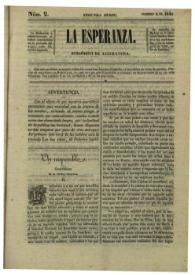Portada:La esperanza : periódico literario. Núm. 2, febrero 2 de 1840