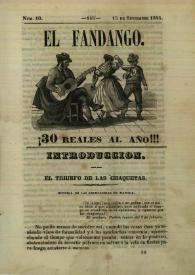 Portada:El fandango : periódico nacional : papelito ... satírico escrito por los redactores de La Risa inundado de caricaturas ... Núm. 10, 15 de setiembre de 1845