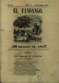 Portada:El fandango : periódico nacional : papelito ... satírico escrito por los redactores de La Risa inundado de caricaturas ... Núm. 15, 15 de febrero de 1846