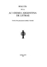 Portada:Boletín de la Academia Argentina de Letras. Tomo LXVII, núm. 265-266, julio-diciembre 2002