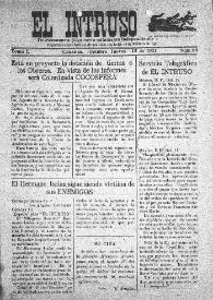 Portada:El intruso. Tri-Semanario Joco-serio netamente independiente. Tomo I, núm. 85, jueves 13 de octubre de 1921