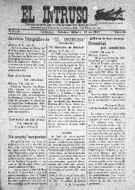 Portada:El intruso. Tri-Semanario Joco-serio netamente independiente. Tomo I, núm. 86, sábado 15 de octubre de 1921