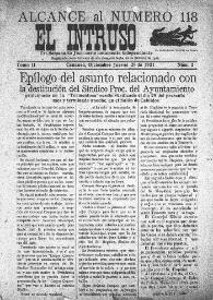 Portada:El intruso. Tri-Semanario Joco-serio netamente independiente. Tomo II, núm. 2, jueves 29 de diciembre de 1921