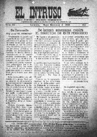 Portada:El intruso. Diario Joco-serio netamente independiente. Tomo III, núm. 211, miércoles 3 de mayo de 1922