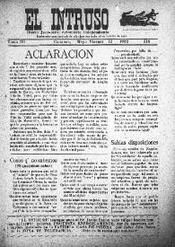 Portada:El intruso. Diario Joco-serio netamente independiente. Tomo III, núm. 218, viernes 12 de mayo de 1922