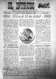 Portada:El intruso. Diario Joco-serio netamente independiente. Tomo III, núm. 271, jueves 13 de julio de 1922