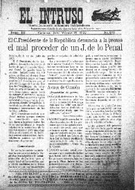 Portada:El intruso. Diario Joco-serio netamente independiente. Tomo III, núm. 272, viernes 14 de julio de 1922