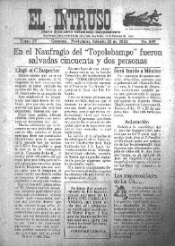 Portada:El intruso. Diario Joco-serio netamente independiente. Tomo IV, núm. 385, sábado 25 de noviembre de 1922