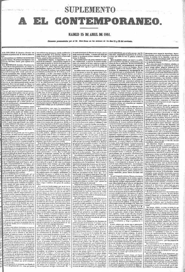 El Contemporáneo. Año II, Suplemento. Madrid, 15 de abril de 1861 | Biblioteca Virtual Miguel de Cervantes