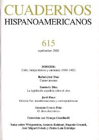 Portada:Cuadernos Hispanoamericanos. Núm. 615, septiembre 2001