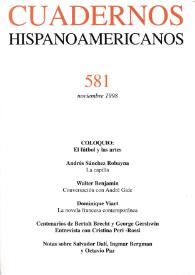 Portada:Cuadernos Hispanoamericanos. Núm. 581, noviembre 1998