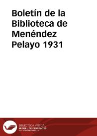 Portada:Boletín de la Biblioteca de Menéndez Pelayo. 1931