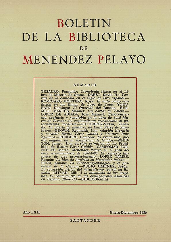 Boletín de la Biblioteca de Menéndez Pelayo. 1986 | Biblioteca Virtual Miguel de Cervantes