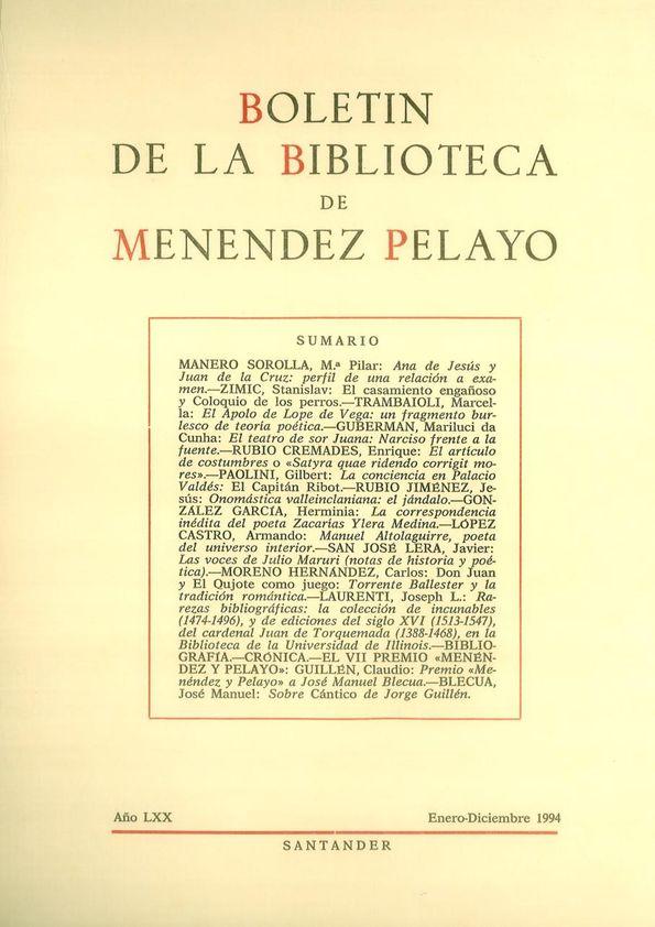 Boletín de la Biblioteca de Menéndez Pelayo. 1994 | Biblioteca Virtual Miguel de Cervantes