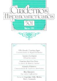 Portada:Cuadernos Hispanoamericanos. Núm. 501, marzo 1992
