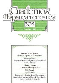 Portada:Cuadernos Hispanoamericanos. Núm. 508, octubre 1992