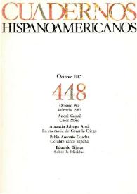 Portada:Cuadernos Hispanoamericanos. Núm. 448, octubre 1987