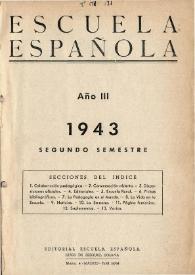 Escuela española. Año III, Índice del Segundo semestre de 1943