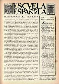 Portada:Escuela española. Año I, núm. 9, 19 de julio de 1941