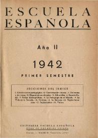 Escuela española. Año II, Índice del Primer semestre de 1942