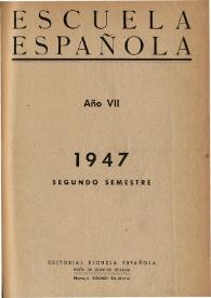 Portada:Escuela española. Año VII, Índice del Segundo semestre de 1947