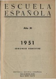 Escuela española. Año XI, Índice del Segundo semestre de 1951 | Biblioteca Virtual Miguel de Cervantes