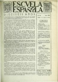 Portada:Escuela española. Año XX, núm. 1010, 3 de marzo de 1960