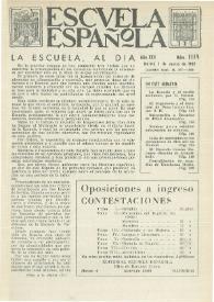 Portada:Escuela española. Año XXII, núm. 1114, 1 de marzo de 1962