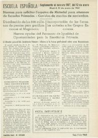 Escuela española. Año XXII, Suplemento al núm. 1107 de enero de 1962