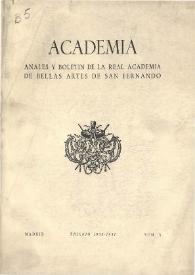 Portada:Academia : Anales y Boletín de la Real Academia de Bellas Artes de San Fernando. Núm. 5, trienio 1955-1957