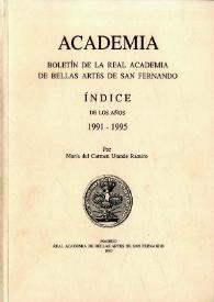 Portada:Academia : Anales y Boletín de la Real Academia de Bellas Artes de San Fernando. Índice de los años 1991-1995
