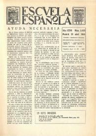 Portada:Escuela española. Año XXVI, núm. 1433, 29 de abril de 1966
