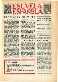 Portada:Escuela española. Año XXVI, núm. 1453, 15 de julio de 1966