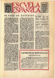 Portada:Escuela española. Año XXVI, núm. 1465, 14 de septiembre de 1966