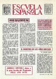 Portada:Escuela española. Año XXIX, núm. 1787, 31 de diciembre de 1969