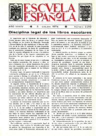 Portada:Escuela española. Año XXXIV, núm. 2212, 2 de octubre de 1974