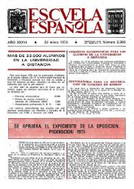 Portada:Escuela española. Año XXXVI, suplemento especial legislativo al núm. 2306, 29 de enero de 1976